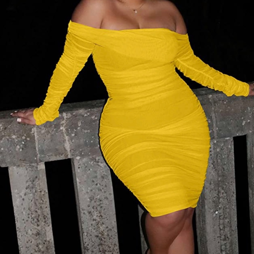 Women’s stretchy long sleeve off the shoulder dress